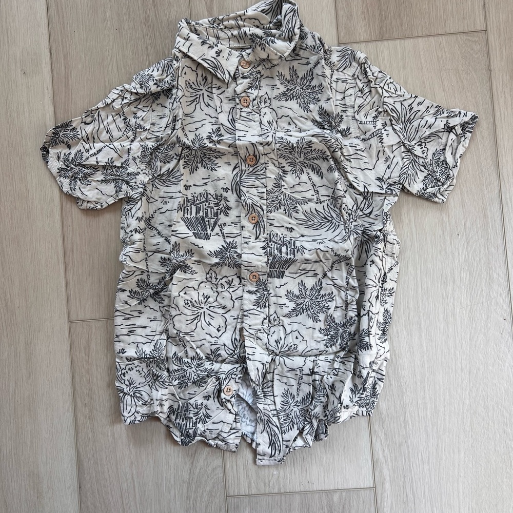 Kids Black and White Button Down Shirt Abstract Pattern